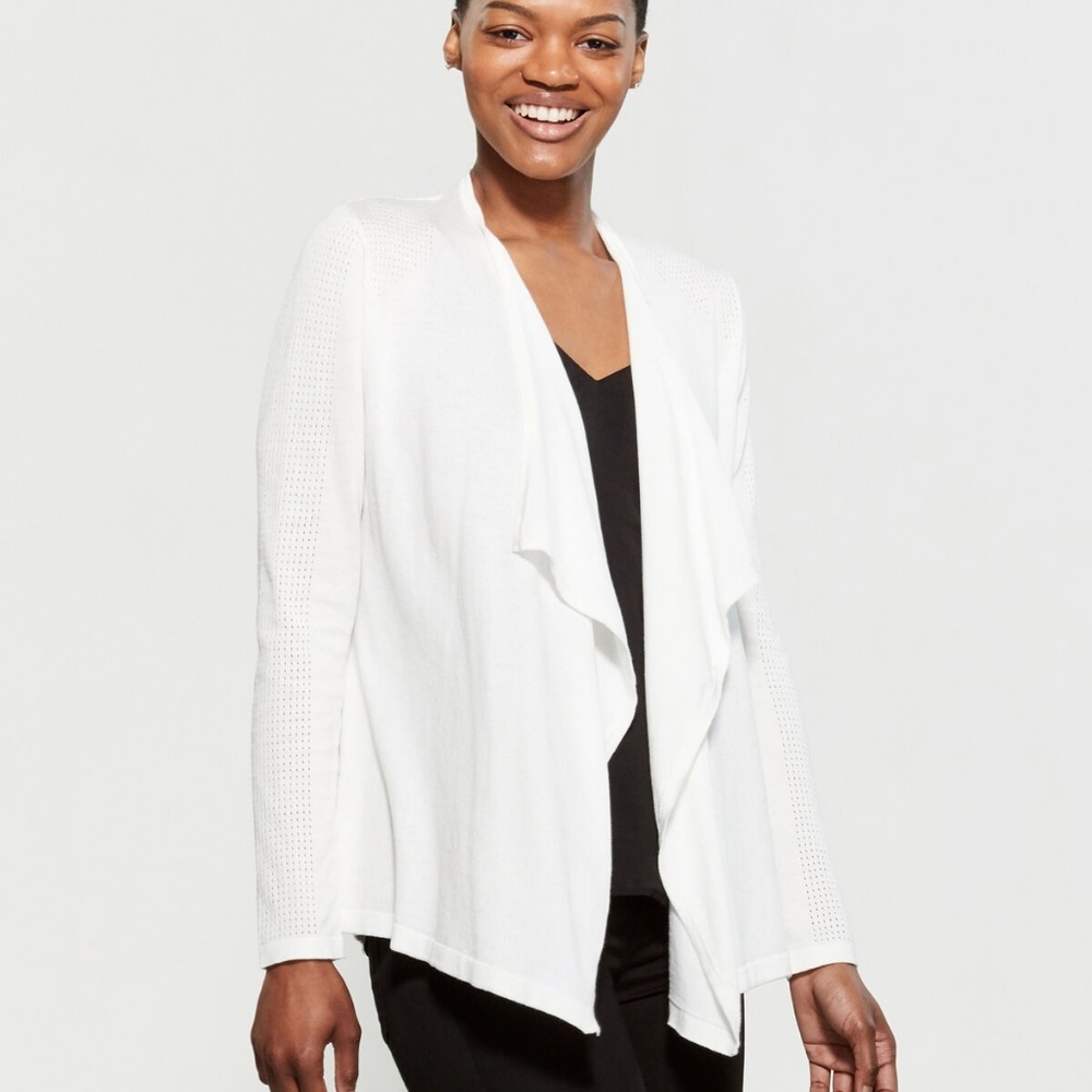 White open waterfall cardigan crisscross back